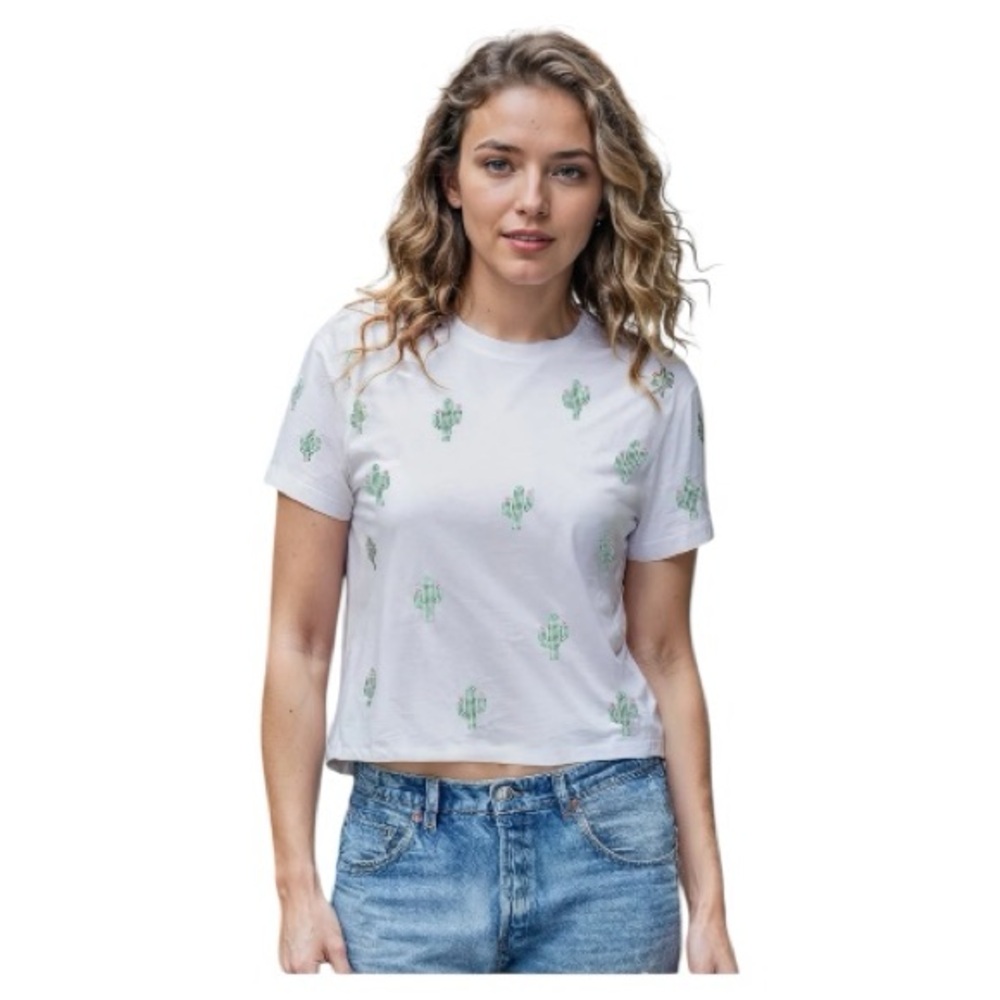 WILDFOX Cactus Embellished Tee | White Graphic Top | Women’s Size L l Poshmark